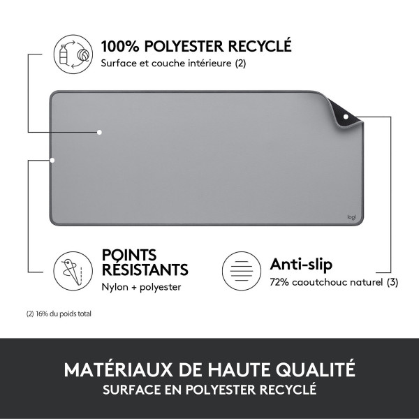 Logitech Desk Mat Studio Series (Gris) Tapis de souris Logitech, Ultra Pc Gamer Maroc