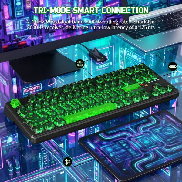 ATTACK SHARK X87 Ultra Shark Switches (Shadow Jade) Claviers ATTACK SHARK, Ultra Pc Gamer Maroc