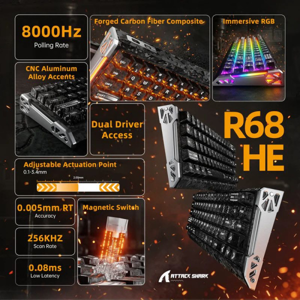 ATTACK SHARK R68 HE Rapid Trigger Keyboard Magnetic Switch (Ink Shade) Claviers ATTACK SHARK, Ultra Pc Gamer Maroc