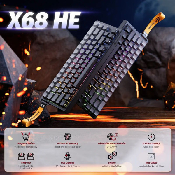 ATTACK SHARK X68 HE Magnetic Switch (Moonlit Night) Claviers ATTACK SHARK, Ultra Pc Gamer Maroc