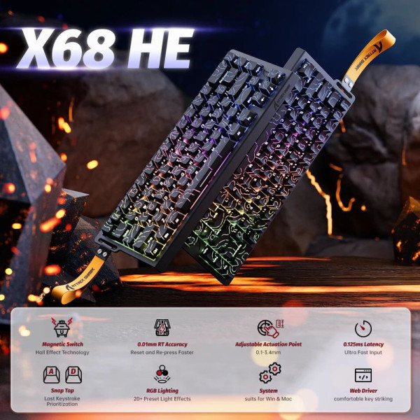 ATTACK SHARK X68 HE Magnetic Switch (Black Contours) Claviers ATTACK SHARK, Ultra Pc Gamer Maroc