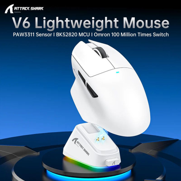 Attack shark V6 (White ) Souris ATTACK SHARK, Ultra Pc Gamer Maroc