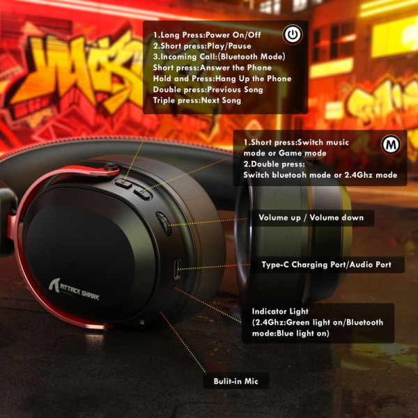 ATTACK SHARK L30 PRO Headset (Black&Red) Casques ATTACK SHARK, Ultra Pc Gamer Maroc