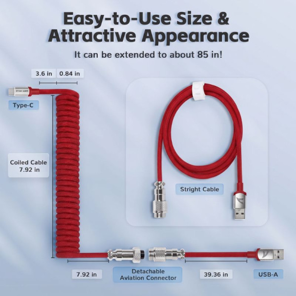 ATTACK SHARK C01 Pro Câble spiralé USB C (Red) Accessoires ATTACK SHARK, Ultra Pc Gamer Maroc