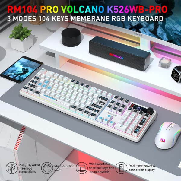Redragon K526 PRO RGB White-Black Claviers Redragon, Ultra Pc Gamer Maroc