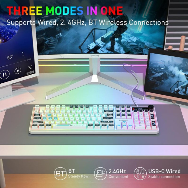 Redragon K526 PRO RGB White-Black Claviers Redragon, Ultra Pc Gamer Maroc