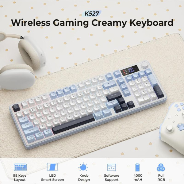 Redragon K527 PRO RGB White-Blue Claviers Redragon, Ultra Pc Gamer Maroc