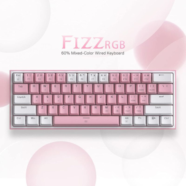 Redragon K617 Fizz 60% RGB Red Switches (White/Pink) Claviers Redragon, Ultra Pc Gamer Maroc