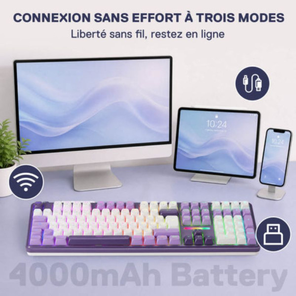 Redragon ANTONIUM K745 PRO Tri-Mode Mechanical Keyboard (Purple) Claviers Redragon, Ultra Pc Gamer Maroc
