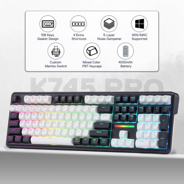 Redragon ANTONIUM K745 PRO Tri-Mode Mechanical Keyboard ( Blue) Claviers Redragon, Ultra Pc Gamer Maroc