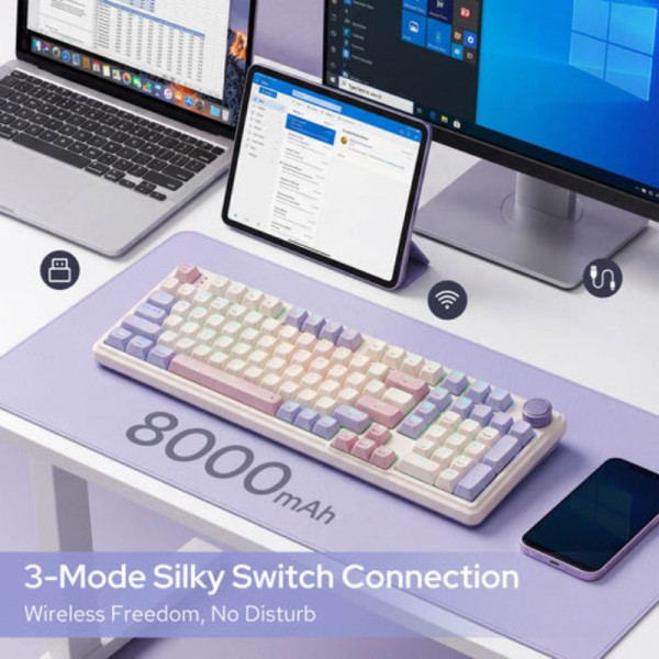 Redragon K768 Tri-mode Wireless Gasket RGB Gaming Keyboard (Lilac Land) Claviers Redragon, Ultra Pc Gamer Maroc