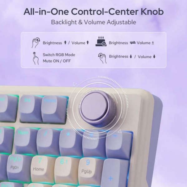 Redragon K768 Tri-mode Wireless Gasket RGB Gaming Keyboard (Lilac Land) Claviers Redragon, Ultra Pc Gamer Maroc