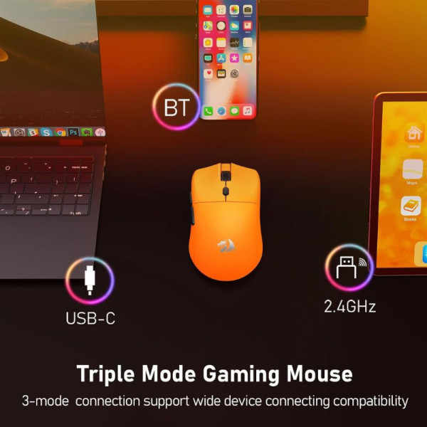 Redragon M919 Tri-mode 8k Gaming Mouse (Orange) Souris Redragon, Ultra Pc Gamer Maroc