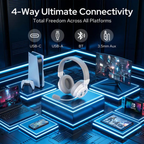 Redragon H889 Wireless Gaming Headset 4-in-1 (WHITE) Casques Redragon, Ultra Pc Gamer Maroc