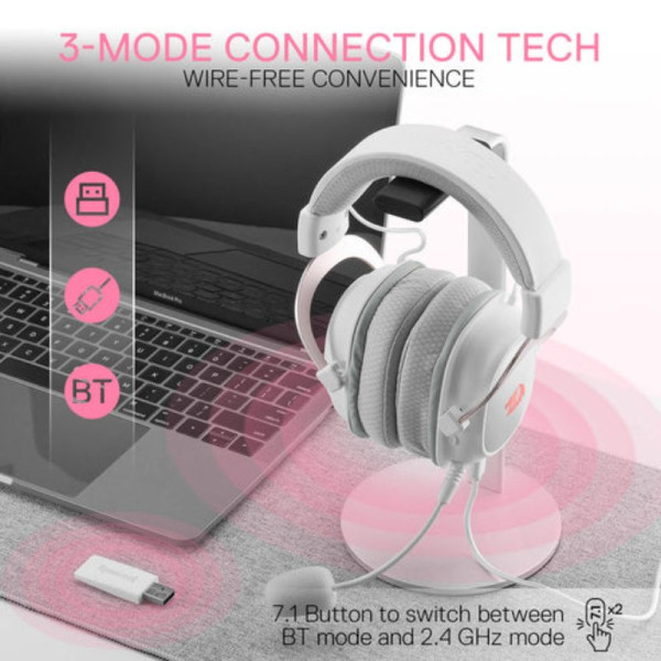 Redragon H510 PRO Zeus-X RGB Wireless Gaming Headset (WHITE) Casques Redragon, Ultra Pc Gamer Maroc