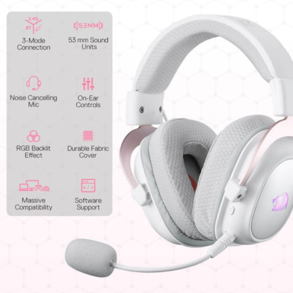 Redragon H510 PRO Zeus-X RGB Wireless Gaming Headset (WHITE) Casques Redragon, Ultra Pc Gamer Maroc