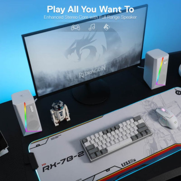Redragon GS520 Anvil RGB Desktop Speakers 2.0 (WHITE) Enceinte PC Redragon, Ultra Pc Gamer Maroc