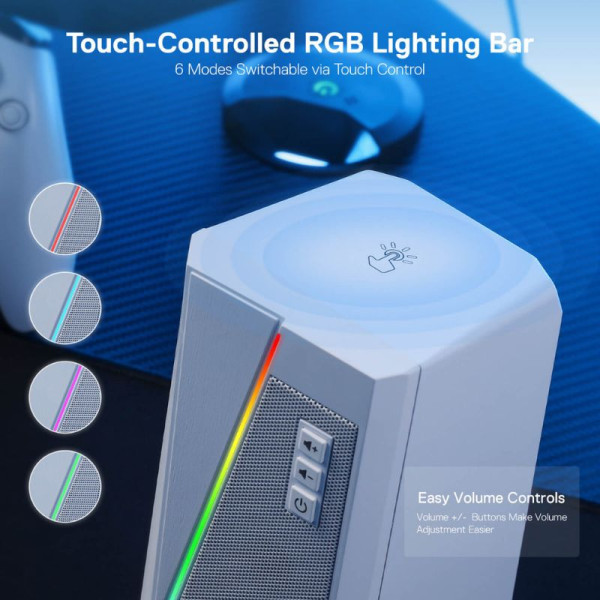Redragon GS520 Anvil RGB Desktop Speakers 2.0 (WHITE) Enceinte PC Redragon, Ultra Pc Gamer Maroc