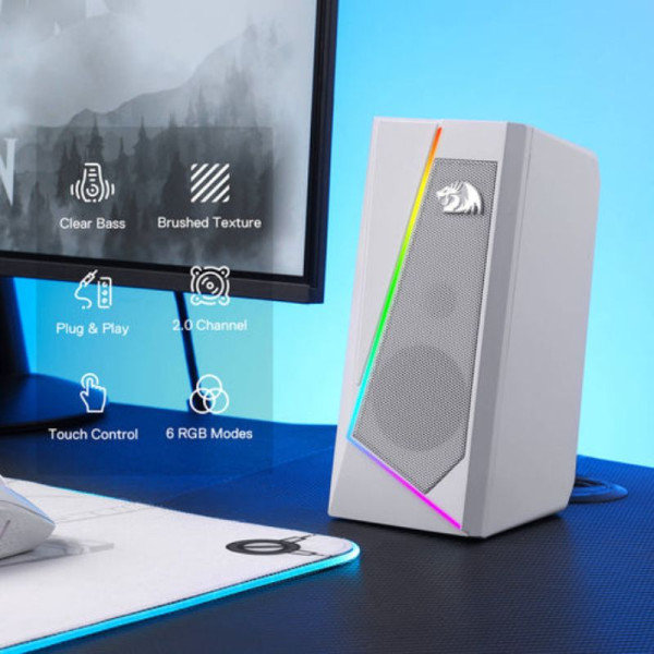 Redragon GS520 Anvil RGB Desktop Speakers 2.0 (WHITE) Enceinte PC Redragon, Ultra Pc Gamer Maroc