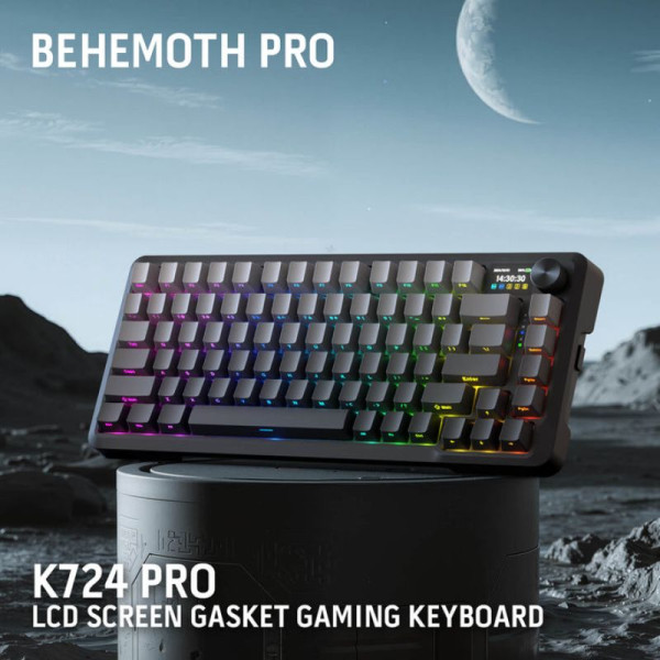 Redragon Behemoth K724 SP Tri-Mode Pro LCD Wireless Mechanical Keyboard (Gardient Gray) Claviers Redragon, Ultra Pc Gamer Maroc