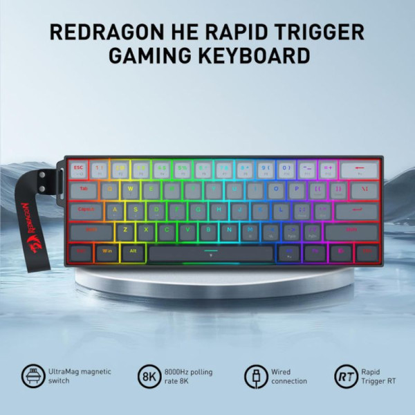 Redragon K617 HE FIZZ 60% Hyper Magnetic Switch Claviers Redragon, Ultra Pc Gamer Maroc