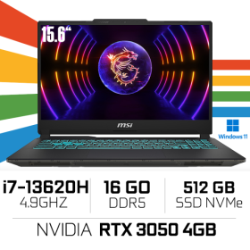 MSI Cyborg 15 A13UC-2483FRNN i7-13620H/16GB DDR5/512GB SSD/RTX 3050 4GB/15.6" FHD 144Hz/Win11/Black PC Portables Gamer MSI, U...