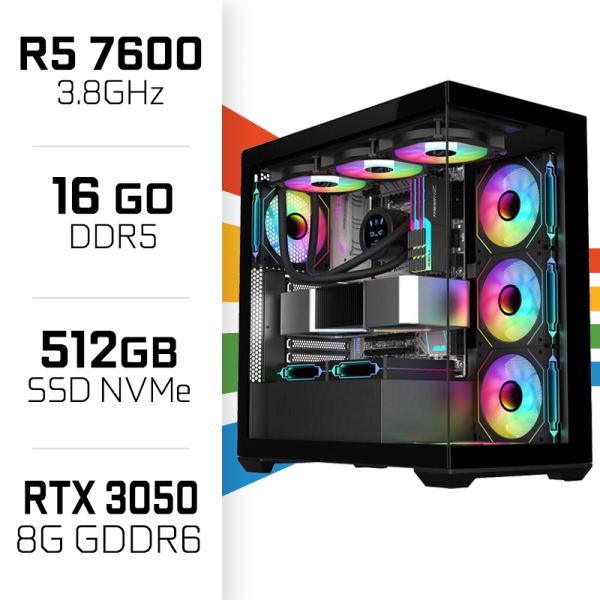 PC Gamer UltraPC Ryzen 5 7600/16GB DDR5/512GB SSD/RTX3050 8GB AMD Ryzen 5 UltraPC, Ultra Pc Gamer Maroc