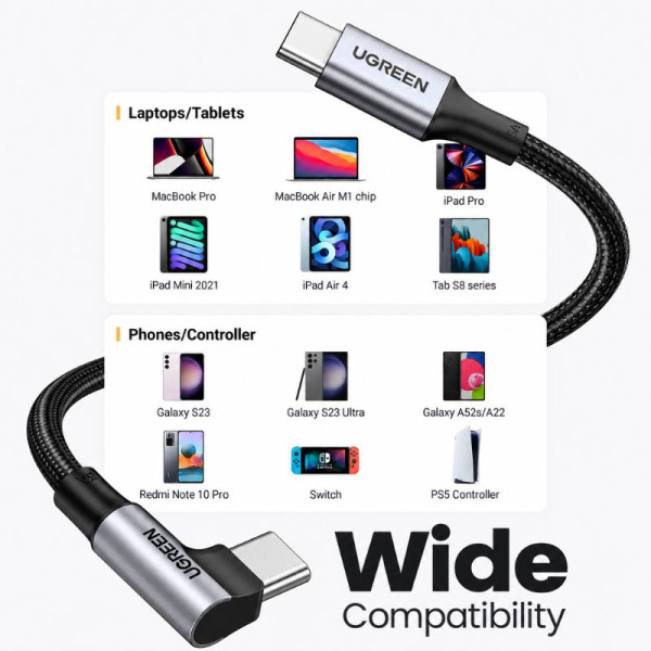 Ugreen Cable USB-C to USB-C 5A/100W 1M Gris Connectique PC UGREEN, Ultra Pc Gamer Maroc