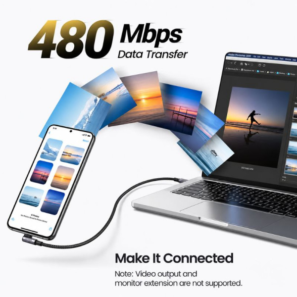 Ugreen Cable USB-C to USB-C 5A/100W 1M Gris Connectique PC UGREEN, Ultra Pc Gamer Maroc