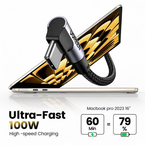 Ugreen Cable USB-C to USB-C 5A/100W 1M Gris Connectique PC UGREEN, Ultra Pc Gamer Maroc