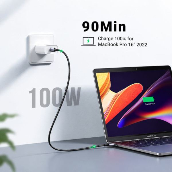 Ugreen Cable USB-C to USB-C 5A/100W 1m Gris Connectique PC UGREEN, Ultra Pc Gamer Maroc