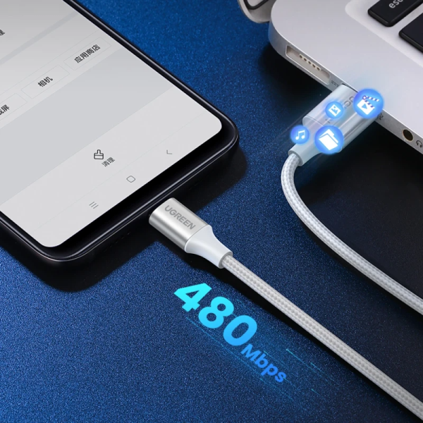 Ugreen Cable USB-A 2.0 to USB-C 1m Blanc Connectique PC UGREEN, Ultra Pc Gamer Maroc