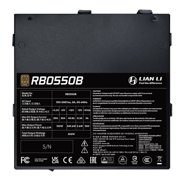Lian Li RB 550W 80 PLUS Bronze (Black) Entre 500 W et 599 W Lian Li, Ultra Pc Gamer Maroc