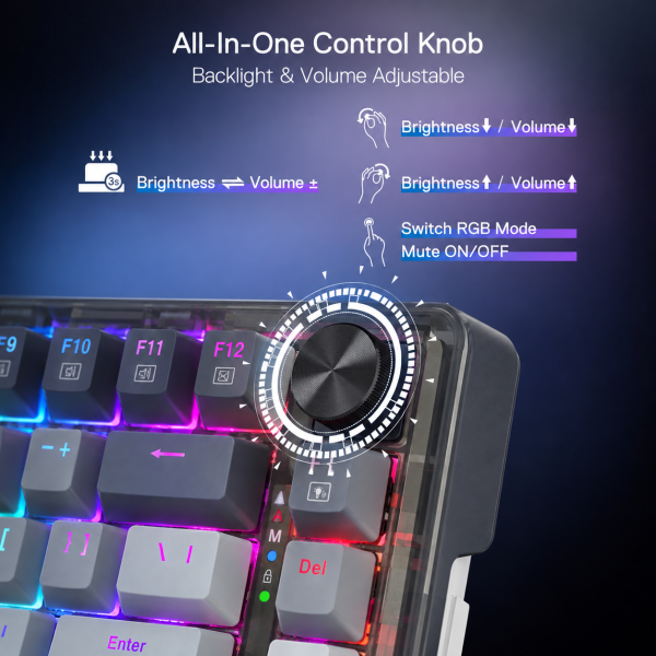 Redragon K673 PRO 75% Wireless RGB Red Switches (Gradient Gray) - Utilisé Claviers Redragon, Ultra Pc Gamer Maroc