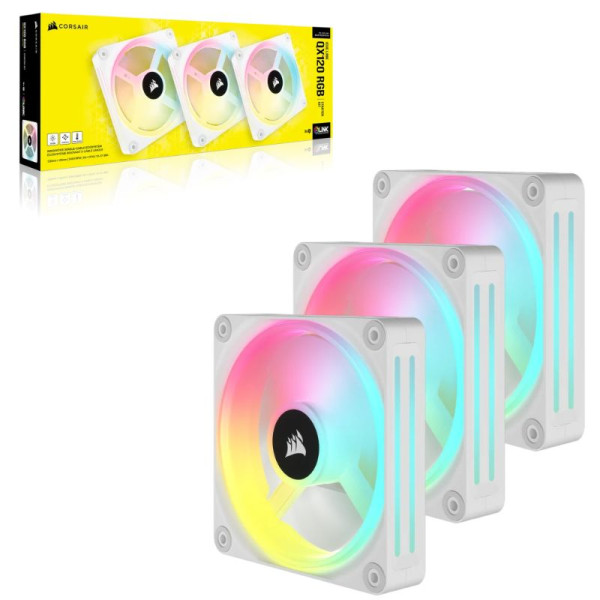 Corsair iCUE LINK QX120 RGB (3in1) Blanc Ventilateurs boîtier Corsair, Ultra Pc Gamer Maroc