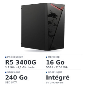 PC Gamer POWERED BY MSI Ryzen 5 3400G/240GB SSD/16GB/Radeon Vega11