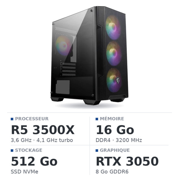 PC Gamer POWERED BY MSI Ryzen 5 3500X/16GB/512GB SSD/RTX3050 8G