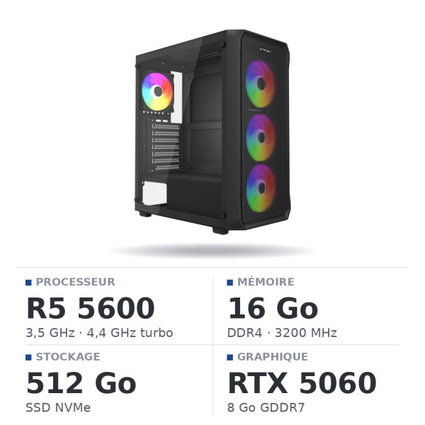 PC Gamer Ryzen 5 5600/16GB/512GB SSD/RTX5060