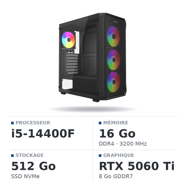 PC Gamer UltraPC Intel Core i5 14400F/512GB SSD/16GB/RTX5060Ti 8G