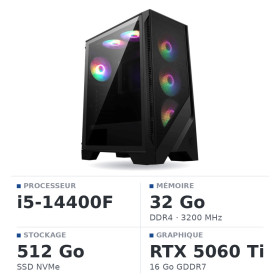 PC Gamer UltraPC Intel Core i5 14400F/512GB SSD/32GB/RTX5060Ti 16G