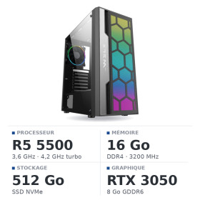 PC Gamer UltraPC Ryzen 5 5500/16Go/512Go SSD/RTX3050 8Go