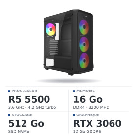 PC Gamer UltraPC Ryzen 5 5500/16Go/512Go SSD/RTX3060 12Go
