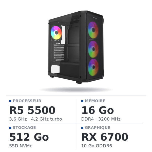 PC Gamer UltraPC Ryzen 5 5500/16Go/512Go SSD/RX6700 10Go