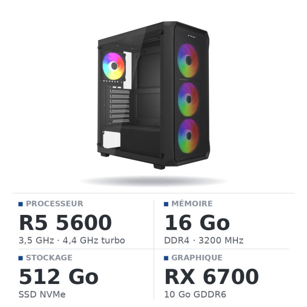 PC Gamer UltraPC Ryzen 5 5600/16Go/512Go SSD/RX6700 10Go