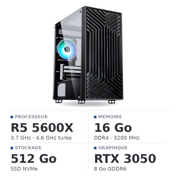 PC Gamer UltraPC Ryzen 5 5600X/16Go/512Go SSD/RTX3050 8Go