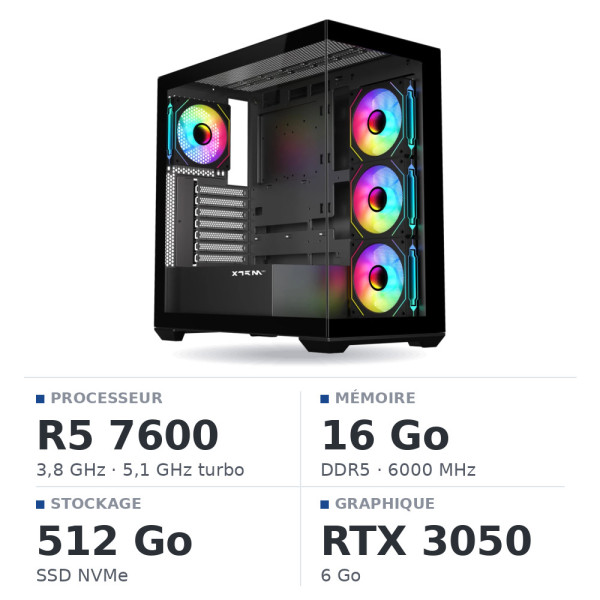 PC Gamer UltraPC Ryzen 5 7600/16GB DDR5/512GB SSD/RTX3050 6GB
