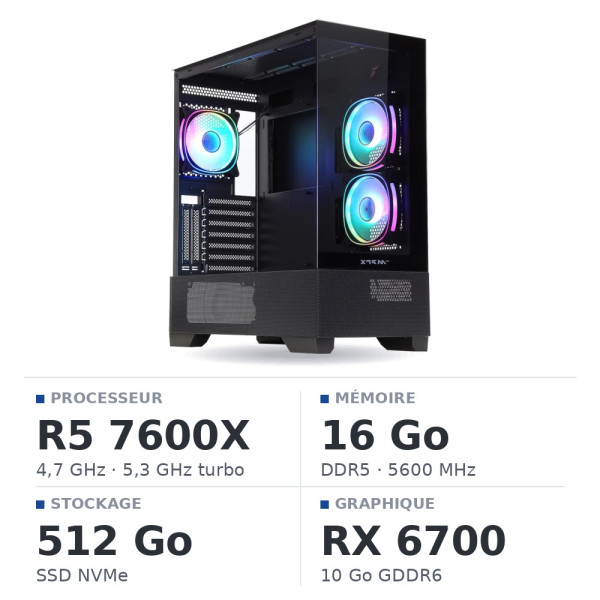 PC Gamer UltraPC Ryzen 5 7600X/16GB DDR5/512GB SSD/RX6700