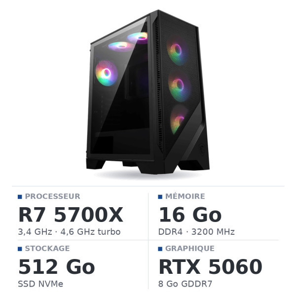 PC Gamer Ultrapc Ryzen 7 5700X/16GB/512GB SSD/RTX5060 AMD Ryzen 7 UltraPC, Ultra Pc Gamer Maroc