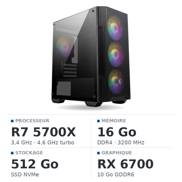 PC Gamer UltraPC Ryzen 7 5700X/16GB/512GB SSD/RX6700