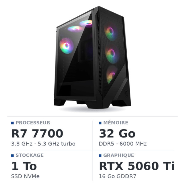 PC Gamer UltraPC Ryzen 7 7700/1TB SSD/32GB DDR5/RTX5060TI 16GB